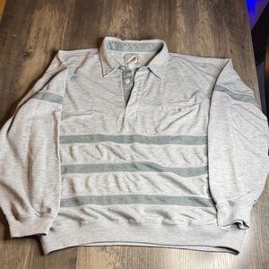 Vintage Greenline International Light Gray Polo Long Sleeve Shirt with Stripes